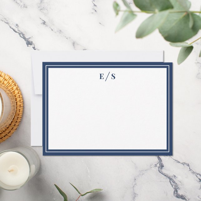 Minimalist Navy Blue Border Monogram Card (Creator Uploaded)