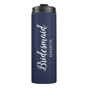 Minimalist Navy Blue Bridesmaid Name Thermal Tumbler
