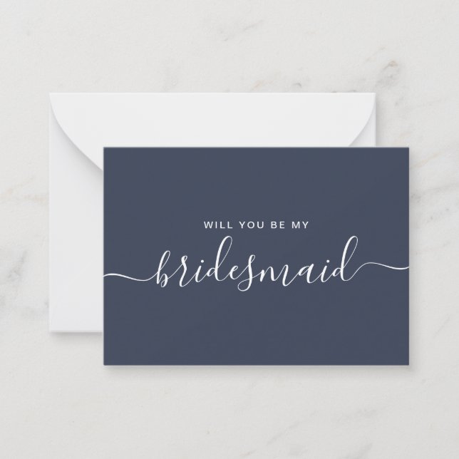 Minimalist Navy Blue Bridesmaid Proposal Card (Front)