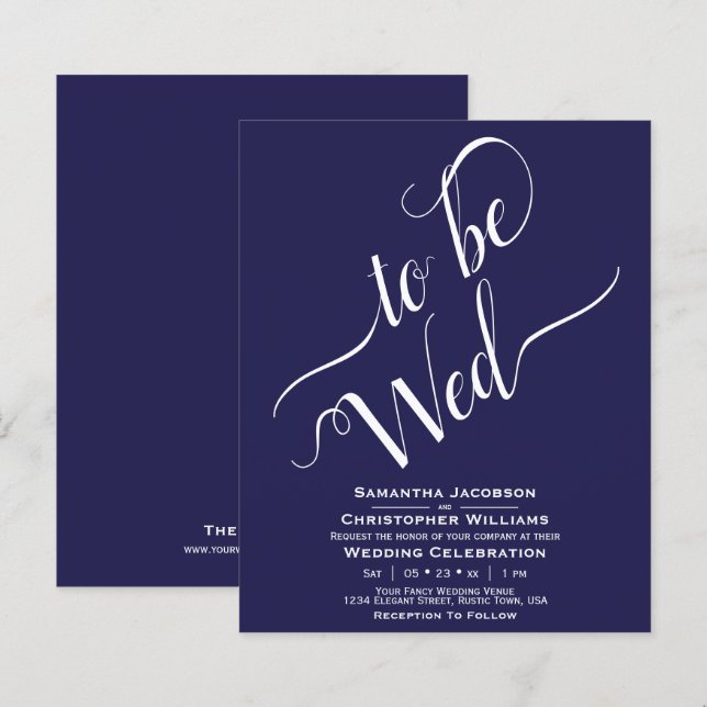 Minimalist Navy Blue BUDGET Wedding Invitation (Front/Back)