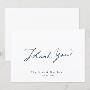 Minimalist Navy Blue Calligraphy Wedding Thank You Card