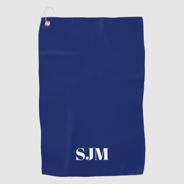 Minimalist navy blue custom monogram initials golf towel (Front)
