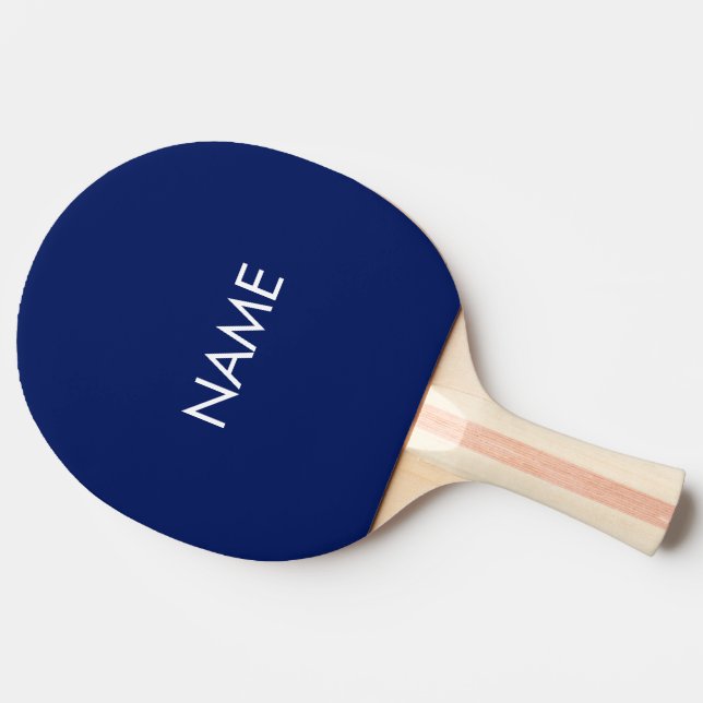 Minimalist navy blue custom nate text monogram ping pong paddle (Side)