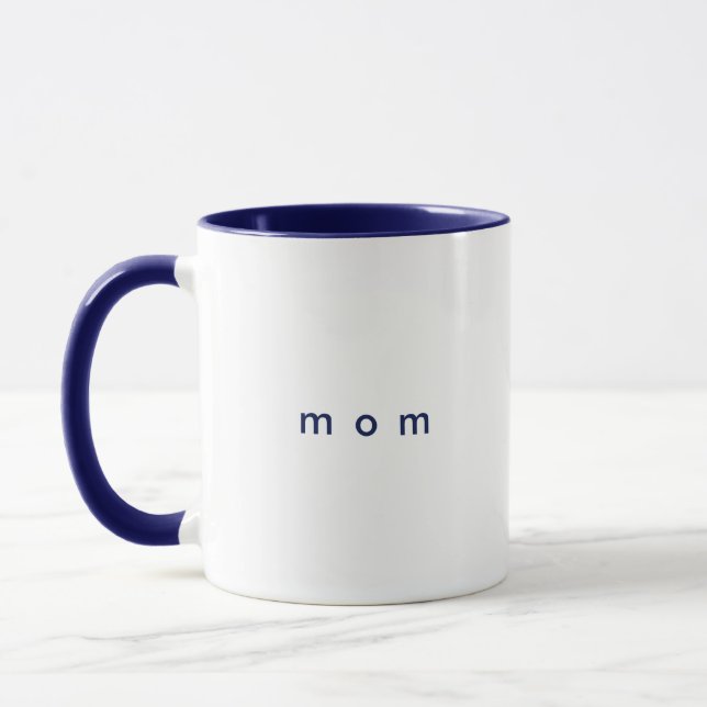 Minimalist Navy Blue Custom Text Mom White Mug (Left)