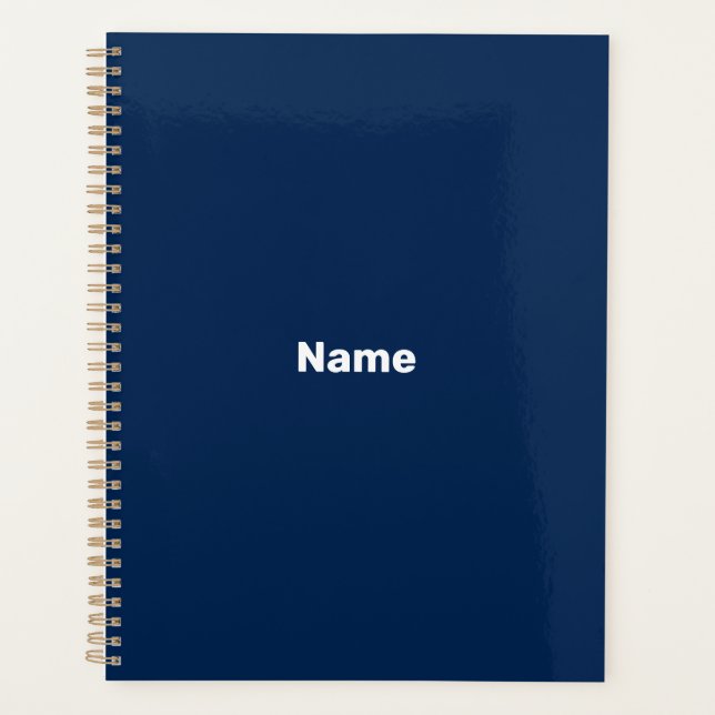 Minimalist navy blue custom text year monogram planner (Front)