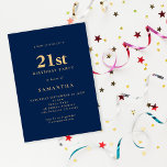 Minimalist Navy Blue Gold 21st Birthday Invitation<br><div class="desc">Minimalist Navy Blue Gold 21st Birthday. 100% customisable. Easily personalise the text and change font and background colors if you wish via the edit further option.</div>