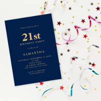 Minimalist Navy Blue Gold 21st Birthday