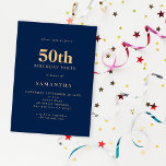 Minimalist Navy Blue Gold 50th Birthday  Invitation<br><div class="desc">Minimalist Navy Blue Gold 50th Birthday. 100% customisable. Easily personalise the text and change font and background colors if you wish via the edit further option.</div>
