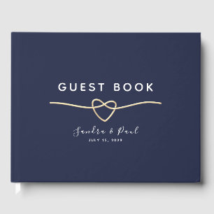 Minimalist Navy Blue Gold Wedding Guest Book