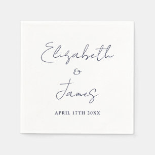 Minimalist Navy Blue Modern Script Wedding Napkin