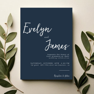 Minimalist Navy Blue Modern Unique Wedding  Invitation