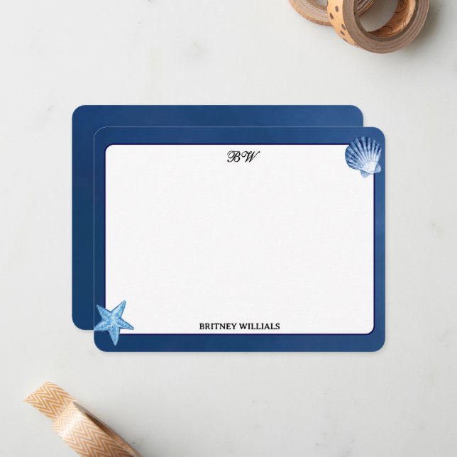 Minimalist Navy Blue Monogram Initial       Card (Front/Back In Situ)