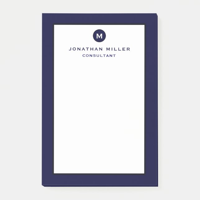 Minimalist Navy Blue Monogram Post-it Notes (Front)
