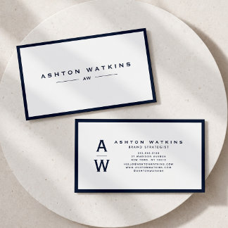 Minimalist Navy Blue Monogram Professional Business Card