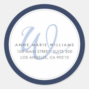 Minimalist Navy Blue Monogram Return Address Classic Round Sticker