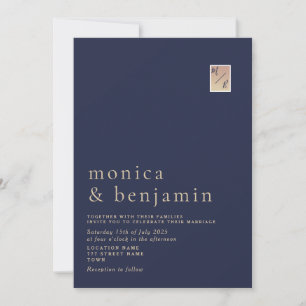 Minimalist Navy Blue Monogram Wedding Invitation