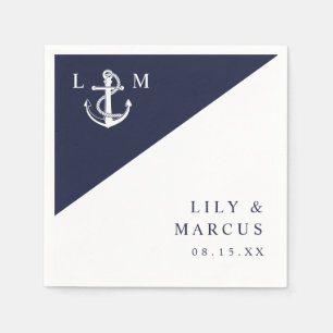 Minimalist Navy Blue Nautical Monogram Wedding Napkin