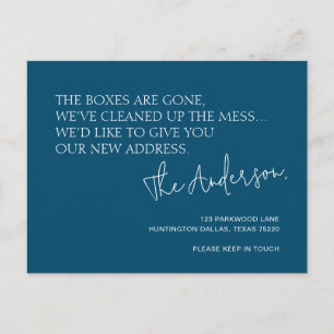 Minimalist Navy Blue New Address Moving Announcement Postcard