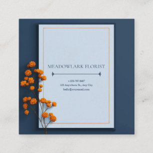 Minimalist Navy Blue Orange Blossom Gold Frame Square Business Card