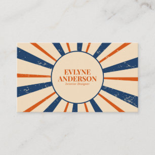 Minimalist Navy Blue Orange Stripes Retro Boho Business Card