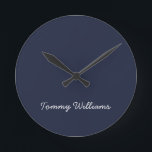 Minimalist Navy Blue Professional Simple Round Clock<br><div class="desc">These simple,  minimalist can be personalised to include a name or any text of your choice. If you don't want any text and would prefer just a blank,  then you can simply delete the text.</div>