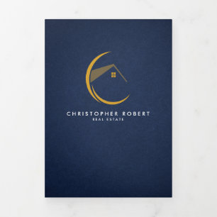 Minimalist Navy Blue Real Estate Fold Card