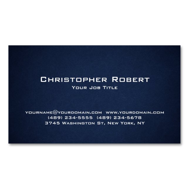 Minimalist Navy Blue Real Estate Magnetic Business Card (Front)