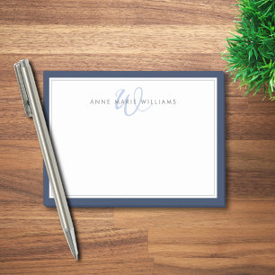 Minimalist Navy Blue Script Two Border Monogram Post-it Notes