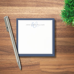 Minimalist Navy Blue Script Two Border Monogram  Post-it Notes
