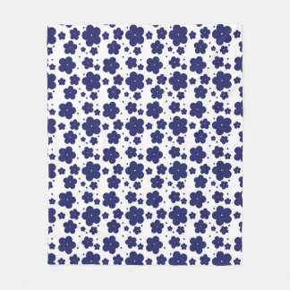 Minimalist Navy Blue Silhouette Floral Pattern Fleece Blanket
