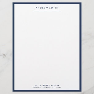 Minimalist Navy Blue Simple Line Name Address Custom Letterhead
