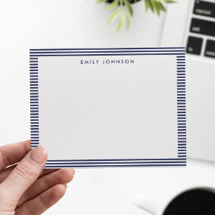 Minimalist Navy Blue Stripes Monogram Card