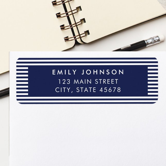 Minimalist Navy Blue Stripes Return Address (Creator Uploaded)