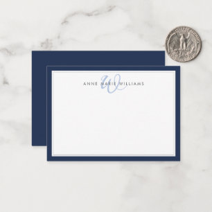 Minimalist Navy Blue Two Border Monogram Card