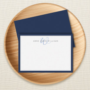 Minimalist Navy Blue Two Border Monogram Card