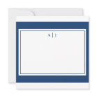 Minimalist Navy Blue Two Border Monogram Note Card