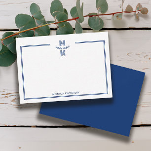 Minimalist Navy Blue Two Border Monogram Note Card