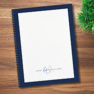 Minimalist Navy Blue Two Border Monogram Notebook