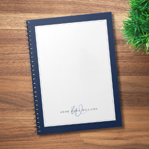 Minimalist Navy Blue Two Border Monogram Notebook