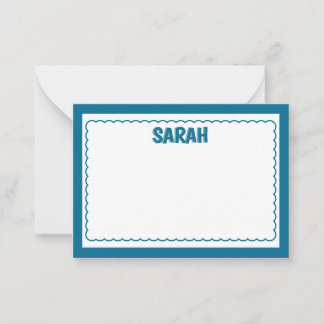 Minimalist Navy Blue Two Border Monogram, scallop Card