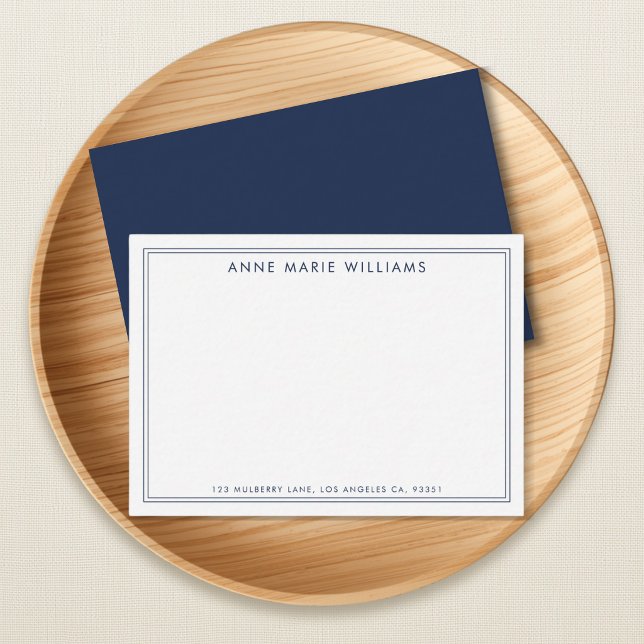 Minimalist Navy Blue Two Border Name Note Card (Creator Uploaded)