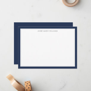 Minimalist Navy Blue Two Border Name Note Card