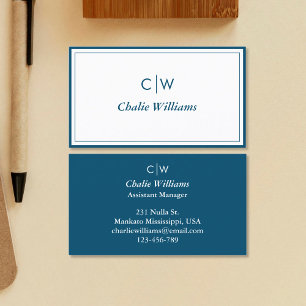 Minimalist Navy Blue Two Border, signature Business Card