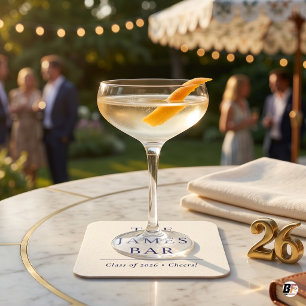 Minimalist Navy Blue Typography Graduation Party S Square Paper Coaster