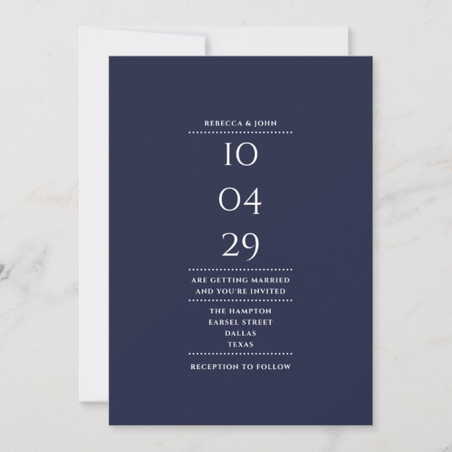 Minimalist Navy Blue Wedding Date All In One Invitation (Front)