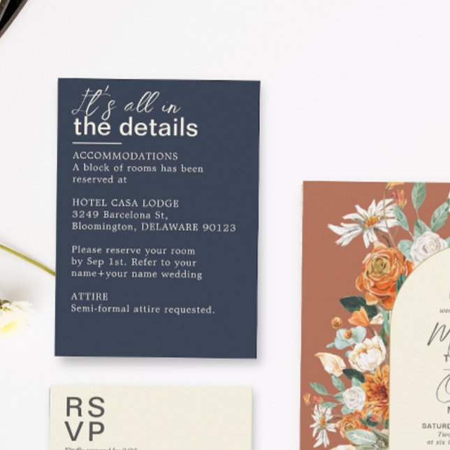 Minimalist Navy Blue Wedding Details  Enclosure Card (Creator Uploaded)