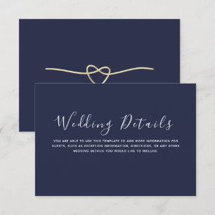 Minimalist Navy Blue Wedding Details Enclosure Card