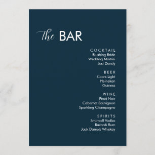 Minimalist Navy Blue Wedding Drinks Bar Menu