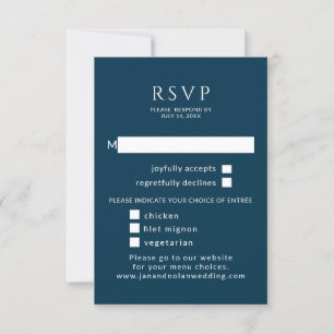 Minimalist Navy Blue wedding RSVP With Meal Choice Card