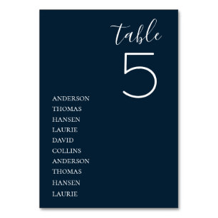 Minimalist Navy Blue Wedding Table Number